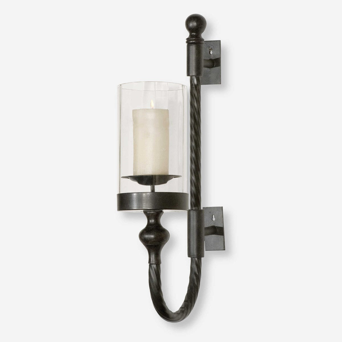 Uttermost Garvin Aged Black with Glass Globe Candle Sconce