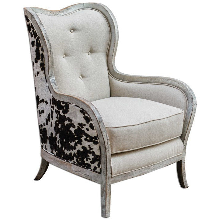 Uttermost Chalina Linen with Velvet Back Aged Bone Wood Accent Chair - Image 2