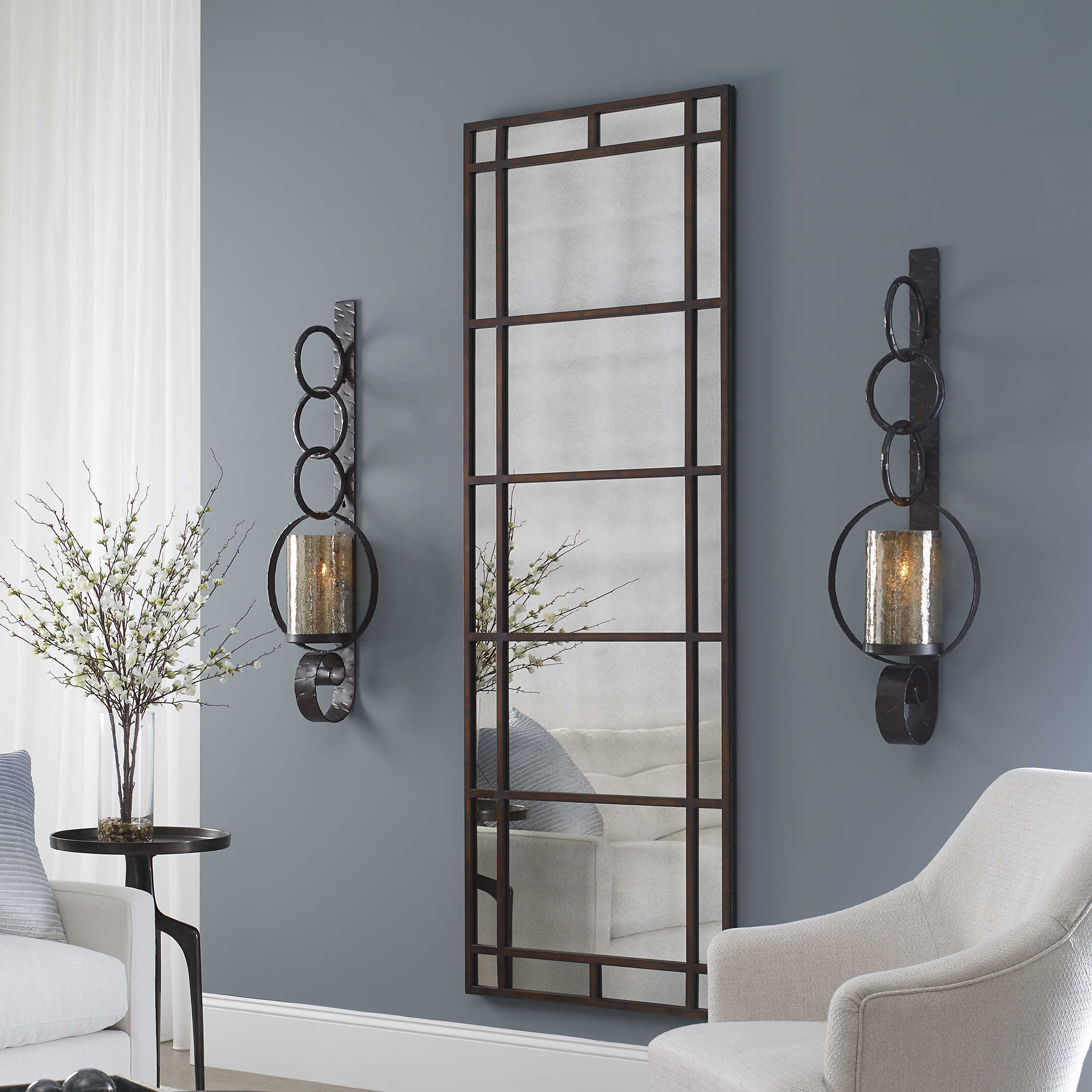 Uttermost Falconara Burnished Brown with Antiqued Mercury Glass Hurricane Candle Sconce