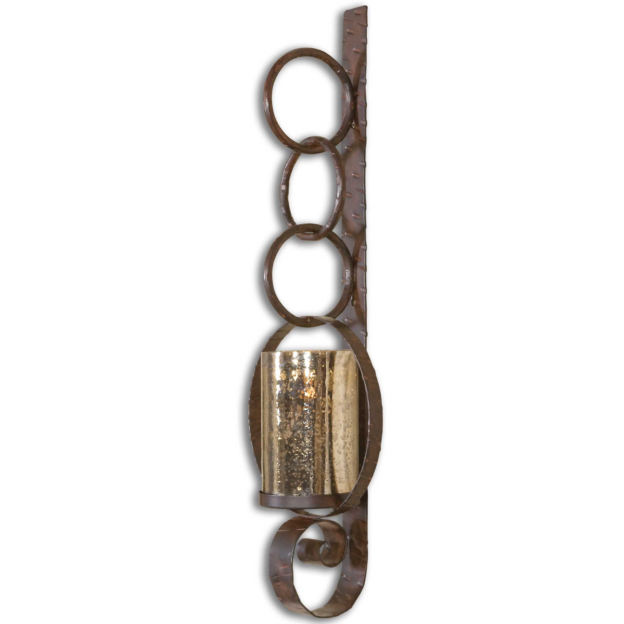 Uttermost Falconara Burnished Brown with Antiqued Mercury Glass Hurricane Candle Sconce - Image 2
