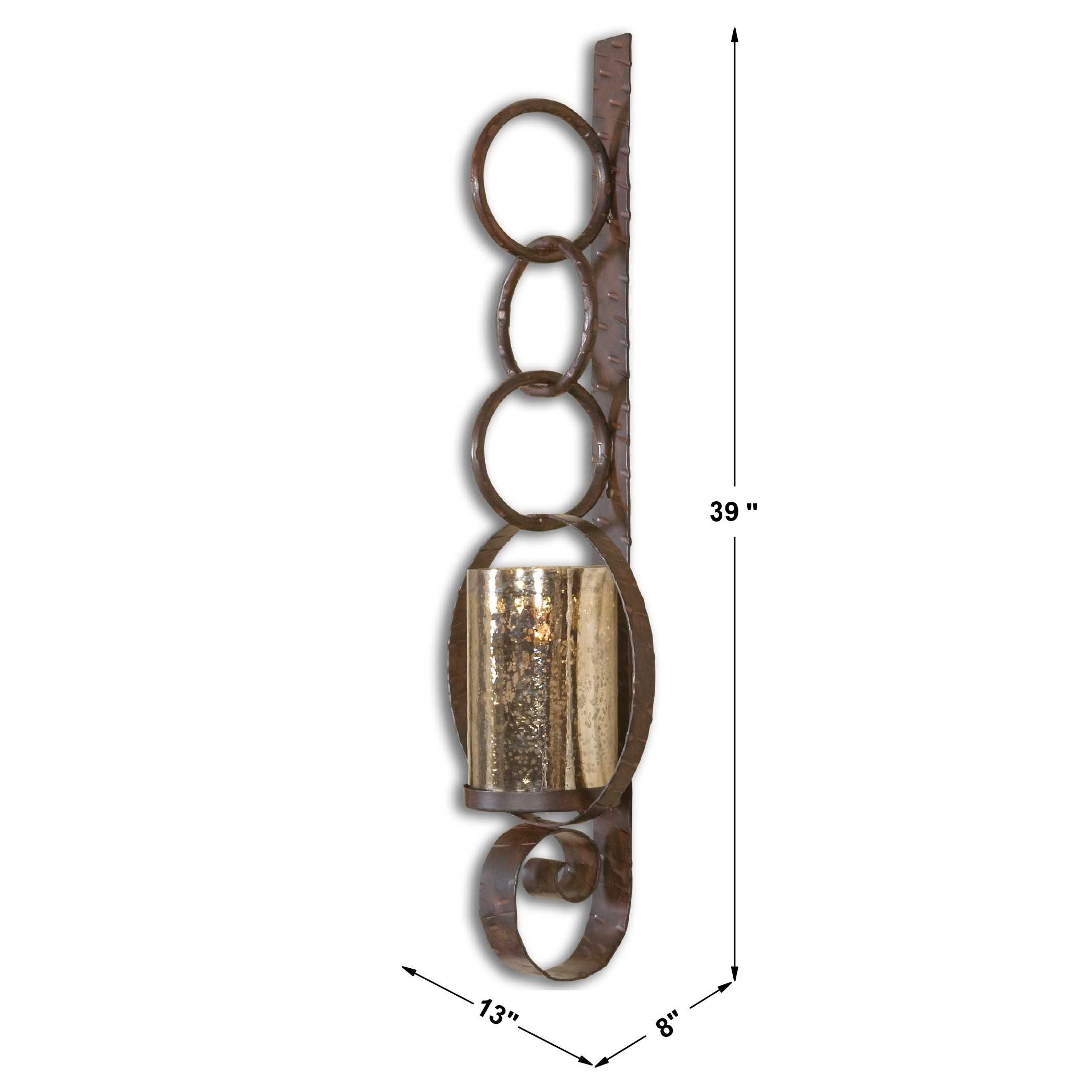Uttermost Falconara Burnished Brown with Antiqued Mercury Glass Hurricane Candle Sconce - Image 3