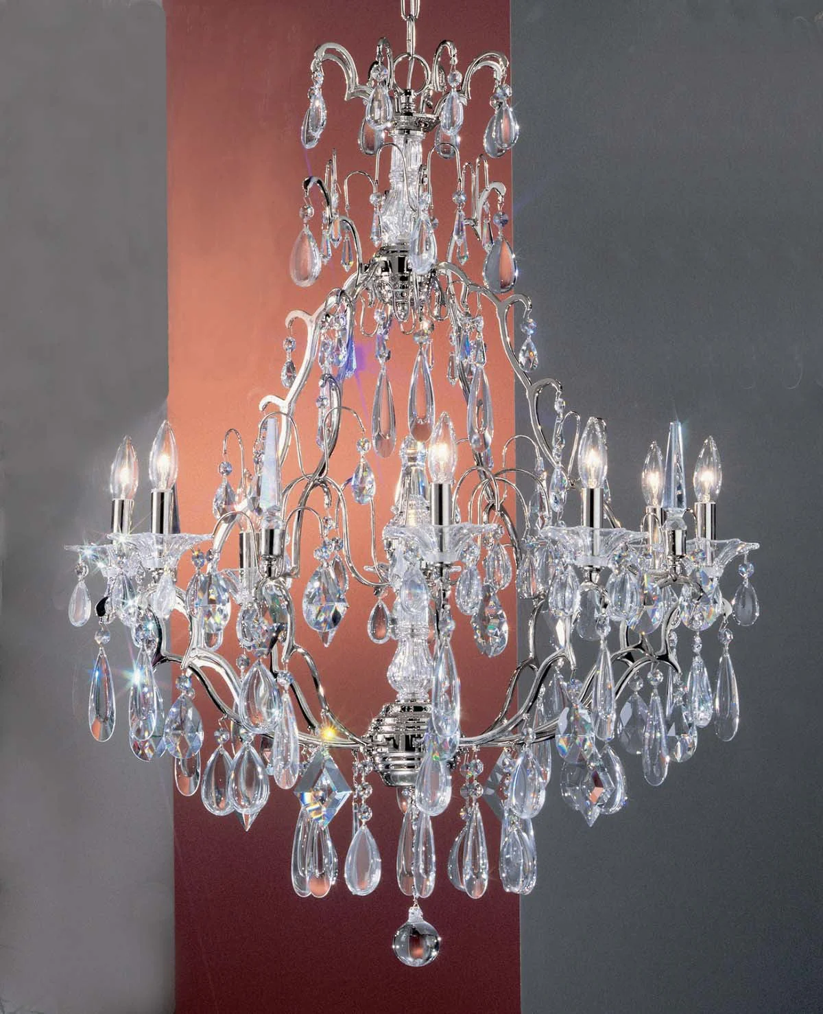 9 lights traditional crystal chandelier in polished chrome finish - Image 1