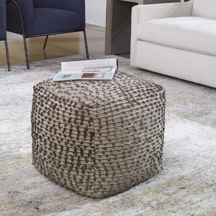 Uttermost Valda Handwoven Beige, Gray & Brown Pouf - Image 3