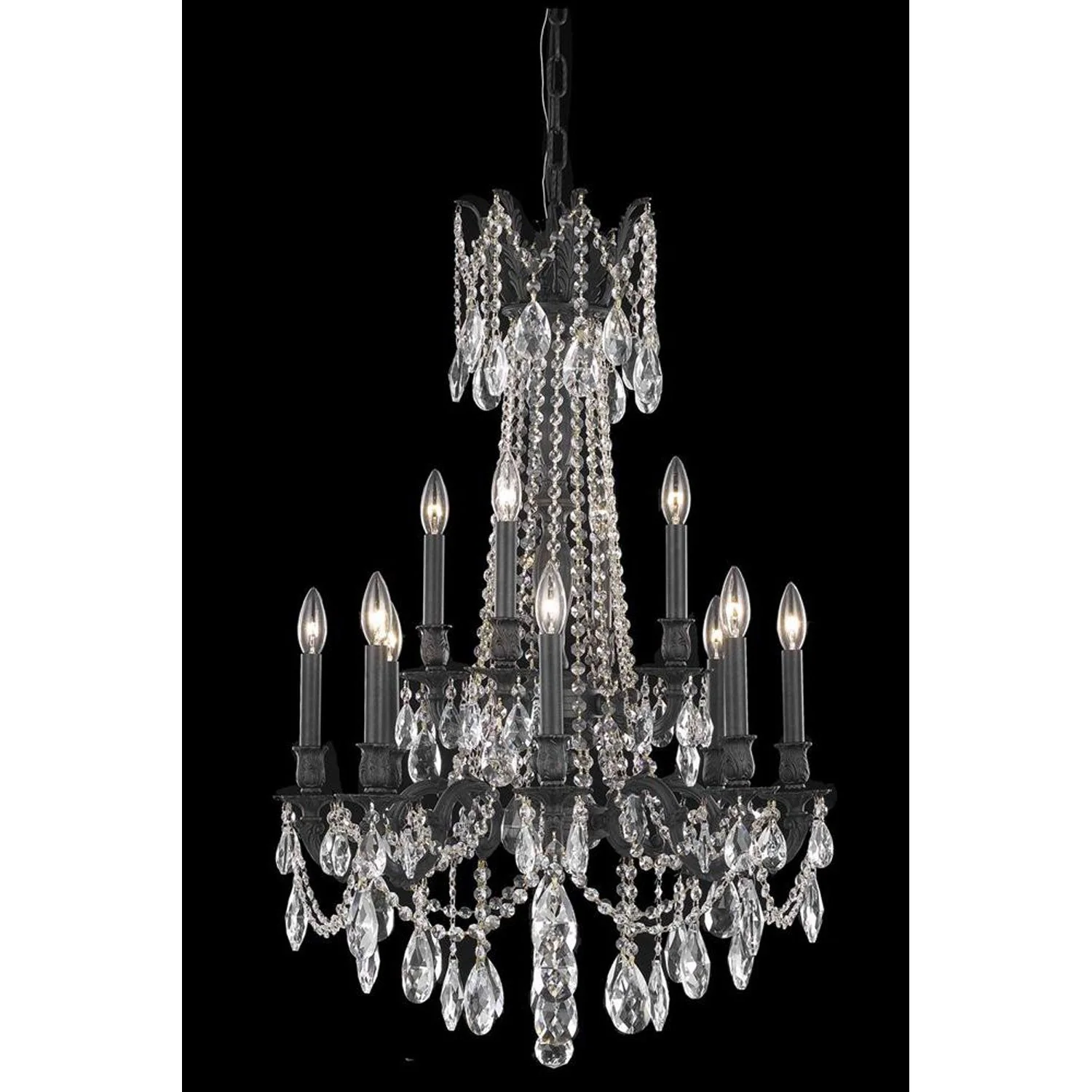 Dark Bronze 12-Light Chandelier with Royal Cut Crystal - Image 1