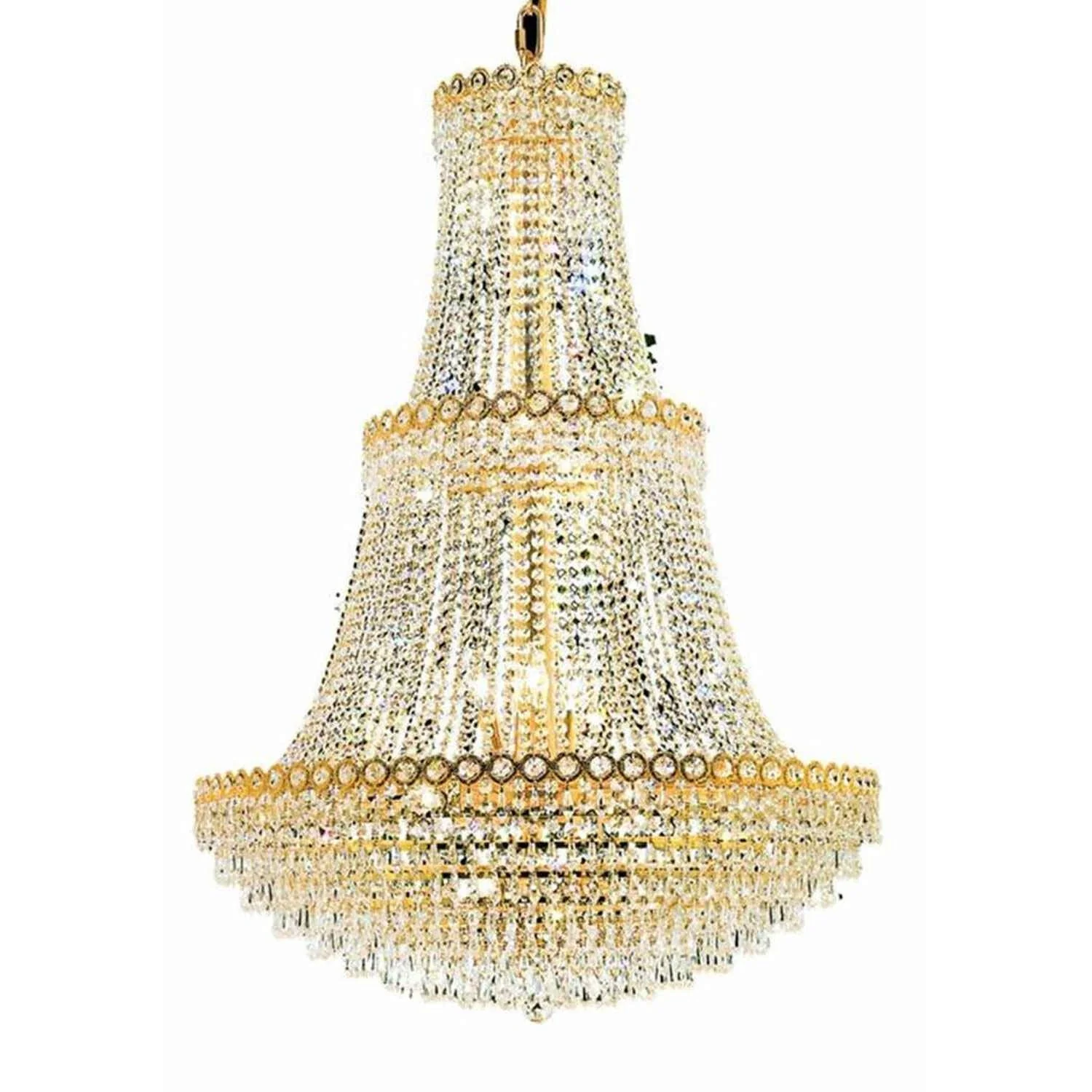 Century Prism Gold Seventeen-Light 30-Inch Three-Tier Chandelier with Royal Cut Clear Crystal - Image 1