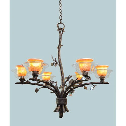 Cottonwood Sienna Bronze Six-Light Chandelier with Hand Painted Art Glass - Image 1