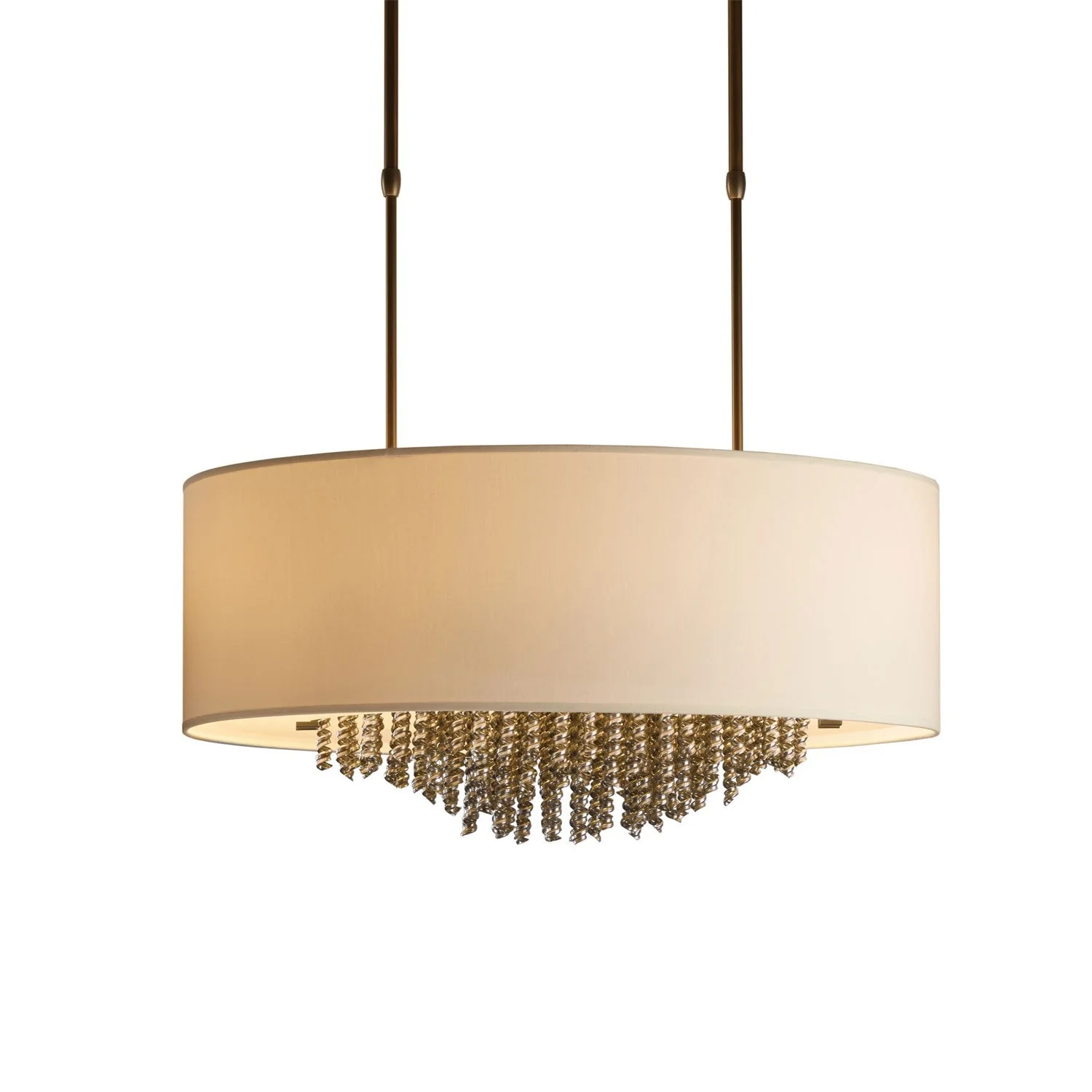 Bronze Four-Light Long Drum Pendant with Flax Shade - Image 1