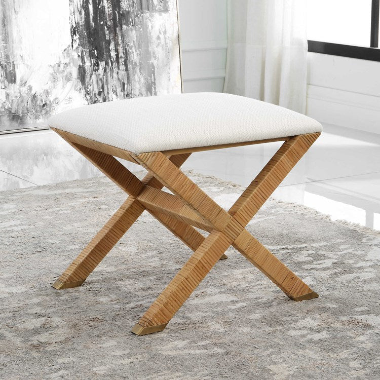 Uttermost St. Tropez Plush White Upholstered Seat Rattan Bench - Image 2