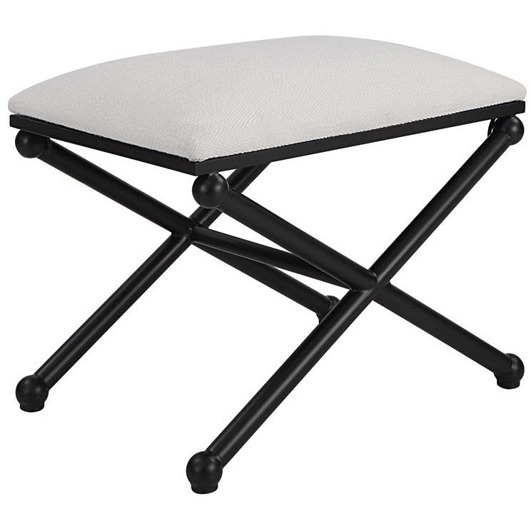 Uttermost Andrews Textured White Fabric Seat Modern Black Iron Small Bench - Image 3