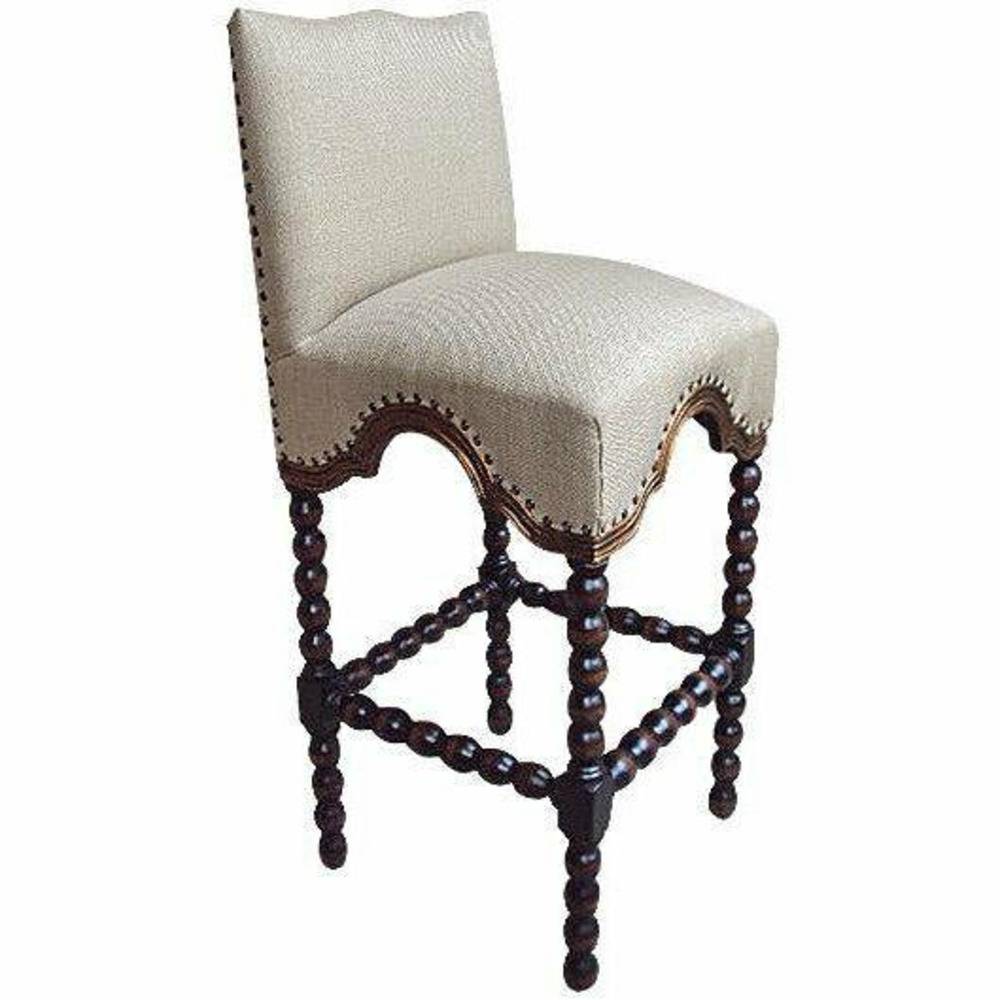 Casa Bonita Peruvian Hand-Painted Carved Wood and Linen Salomon Bar Stool