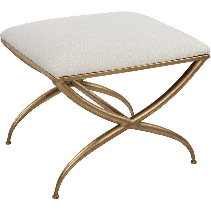 Uttermost Crossing White Fabric Cushion Seat Gold Iron Small Bench - Image 3
