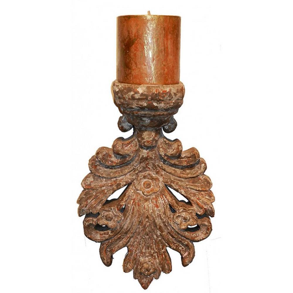 Provence Home Distressed Terracotta Antiqued Carved Wood Candle Wall Sconce - Image 1