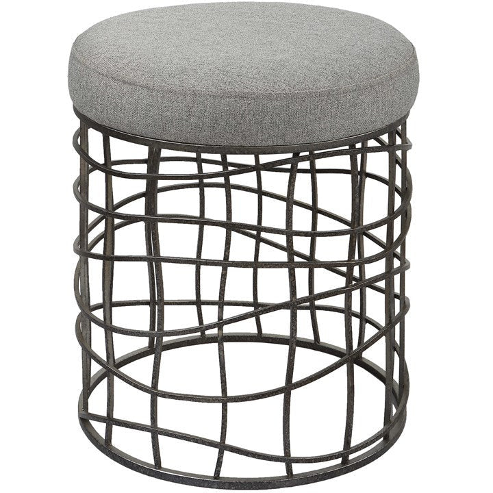 Uttermost Carnival Gray Fabric Seat Burnished Silver Iron Round Accent Stool - Image 2