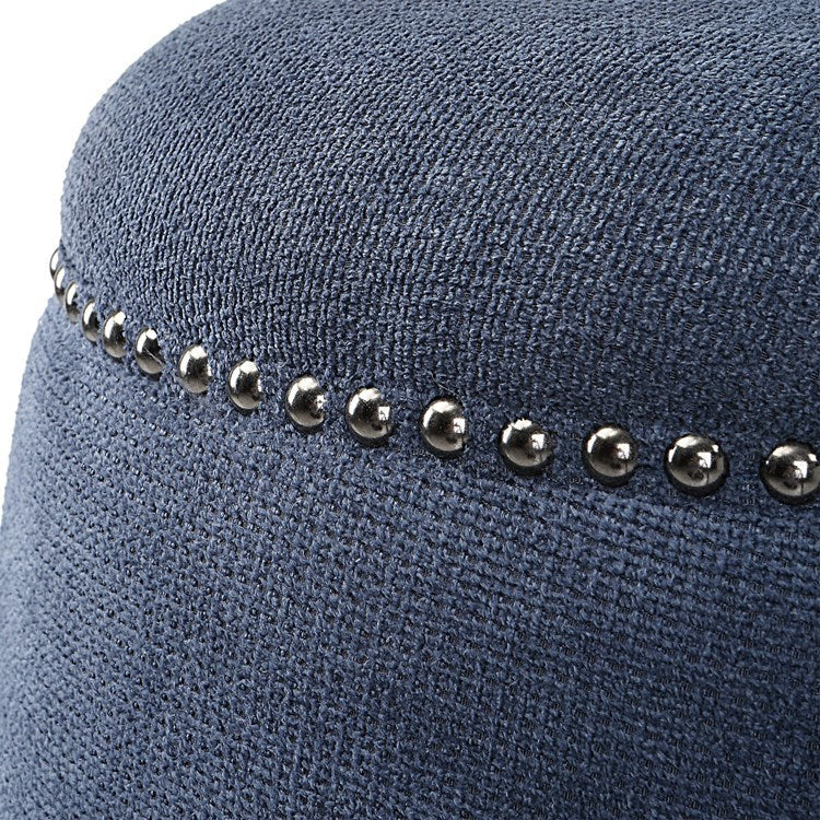 Uttermost Gumdrop Plush Denim Blue Chenille Round Ottoman - Image 3