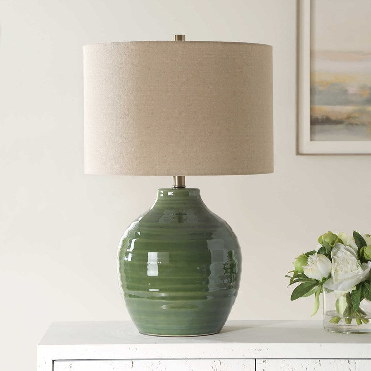 Casa Bella Living Textured Rich Moss Green Glazed Ceramic Lamp - Image 1