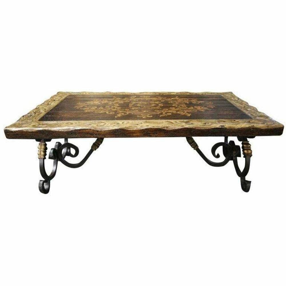 Casa Bonita Peruvian Hand-Painted Carved Wood and Hand Forged Iron Estancia Coffee Table - Image 1
