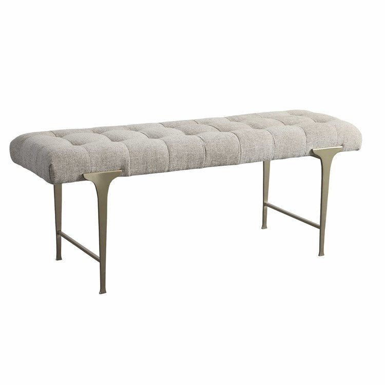 Uttermost Imperial Gray Woven Tufted Upholstered Seat Champagne Iron Bench - Image 2