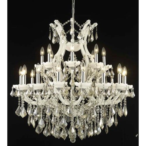 White Twenty-Four Light Chandelier with Golden Teak/Smoky Royal Cut Crystals - Image 1
