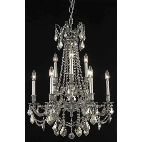 Rosalia Pewter Nine-Light Chandelier with Golden Teak/Smoky Royal Cut Crystals - Image 1