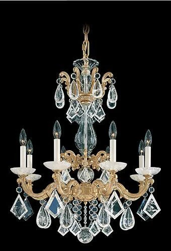 Gold Eight-Light Chandelier with Clear Rock Crystal - Image 1