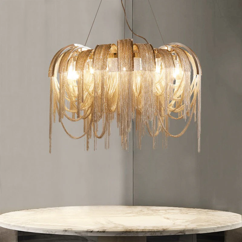 Nordic restaurant bedroom modern minimalist atmosphere chain tassel chandeliers - Image 1