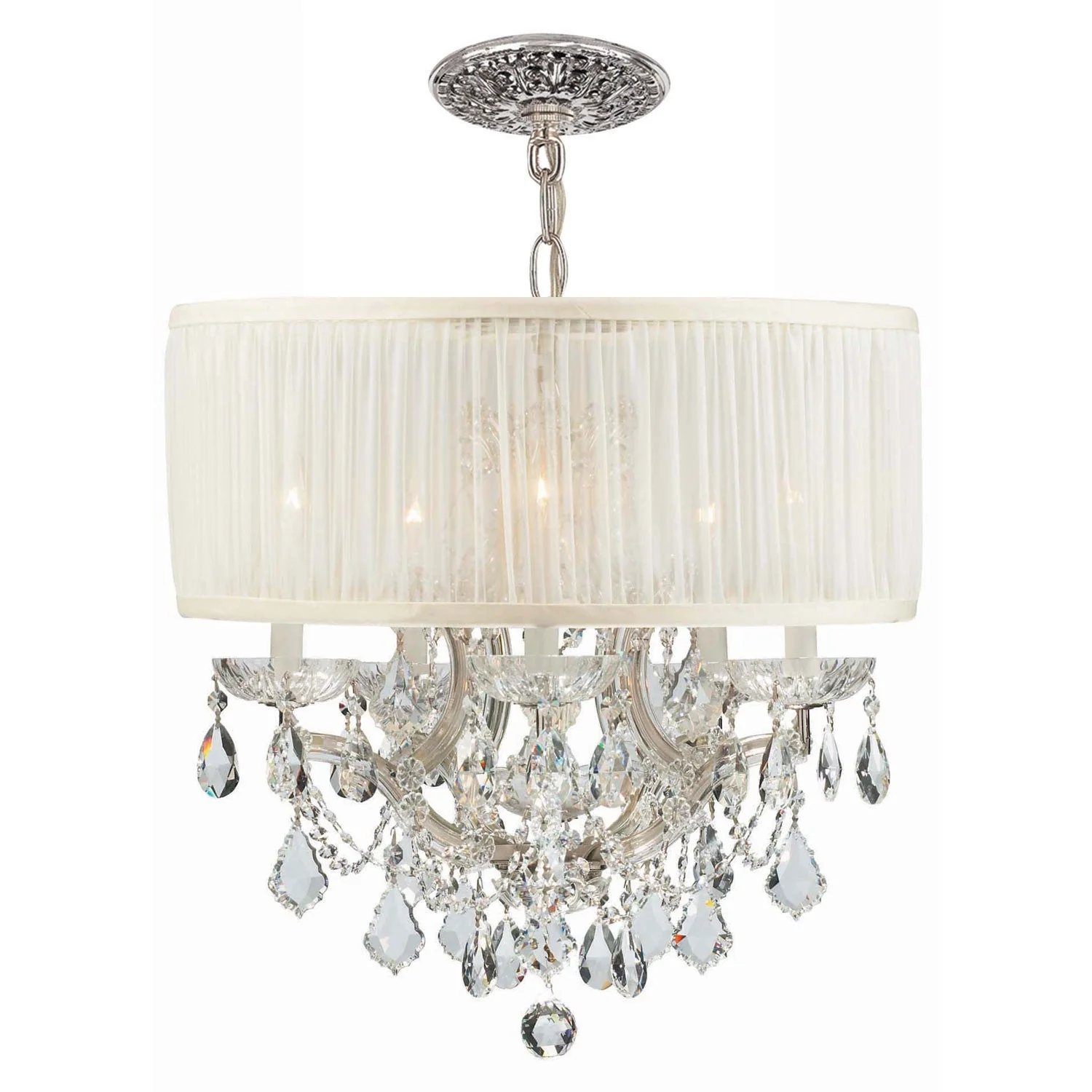 Group Brentwood Polished Chrome Maria Theresa Chandelier with Clear Swarovski Strass Crystal and with Antique White Shade. - Image 1