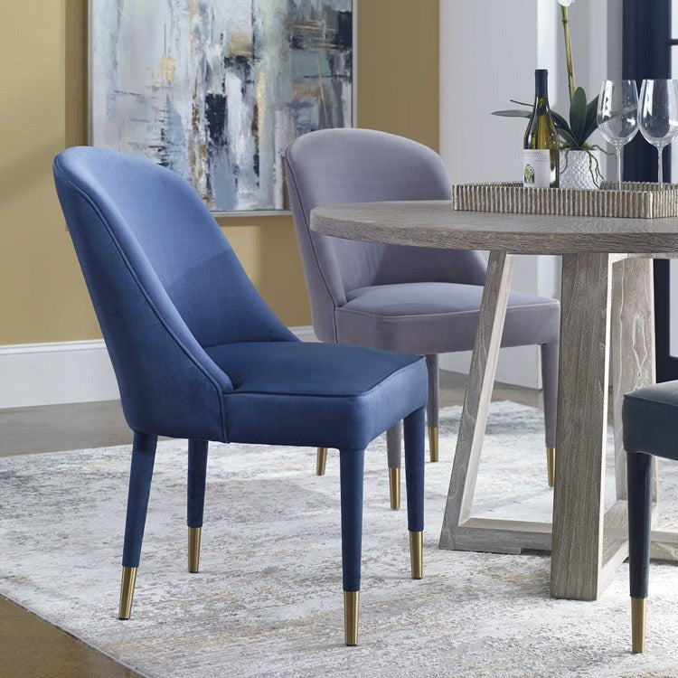 Uttermost Brie Sapphire Blue Velvet Modern Dining Chairs Set of 2