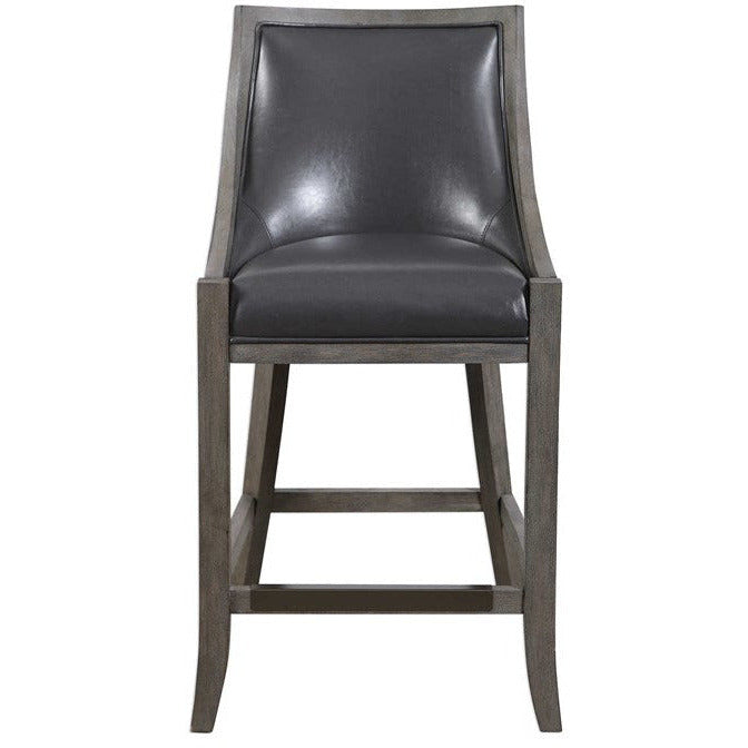 Uttermost Elowen Steel Gray Faux Leather Counter Stool With Wood Frame - Image 2