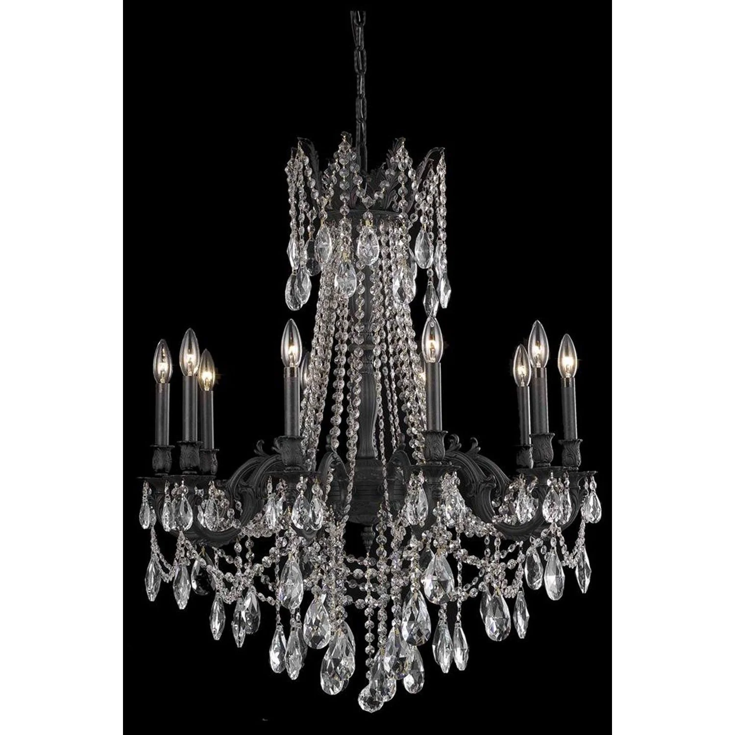 Dark Bronze 10-Light Chandelier with Royal Cut Crystal - Image 1