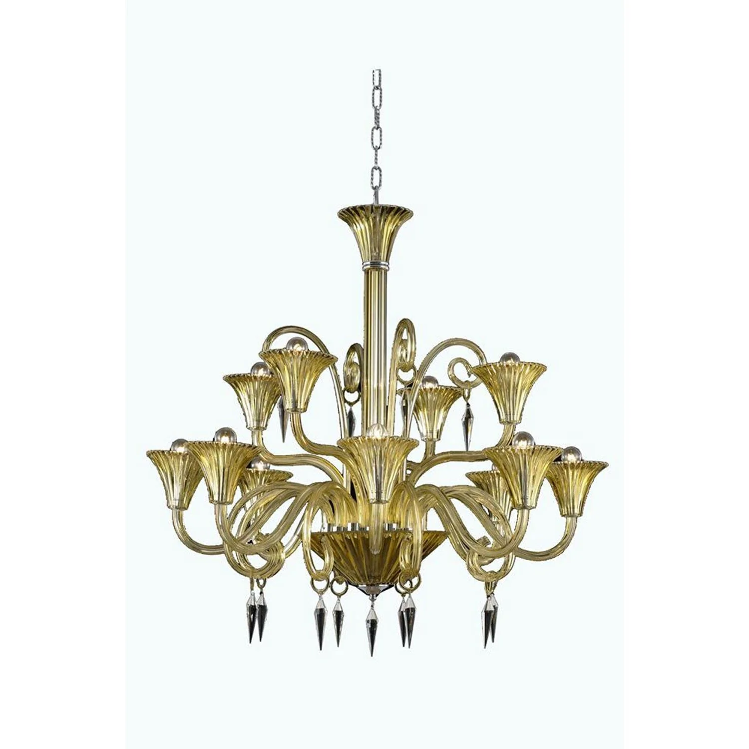 Symphony Yellow 12-Light Chandelier with Elegant Cut Crystal - Image 1