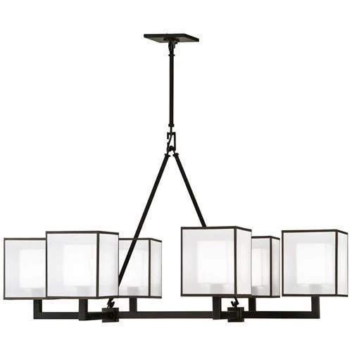 Black and White Story Six-Light Chandelier in Black Satin Lacquer Finish with Shimmering Screen of White Organza - Image 1
