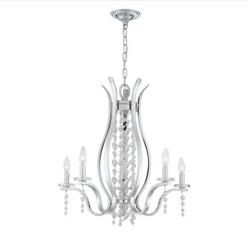 Chrome Five-Light Chandelier with Glass Balls - Image 1
