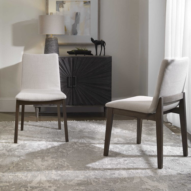 Uttermost Delano Off White Performance Fabric Walnut Finish Wood Dining Chair Set of 2