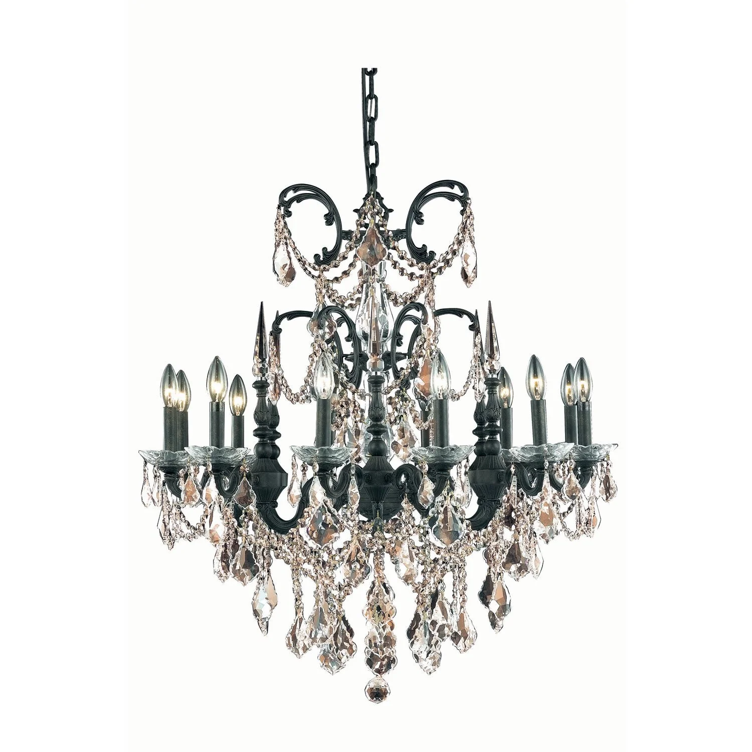 Athena Dark Bronze Twelve-Light Chandelier with Golden Teak/Smoky Royal Cut Crystals - Image 1
