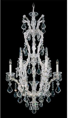 Silver Leaf 10-Light 25.5-Inch Long Chandelier with Clear Hand Cut Crystal - Image 1