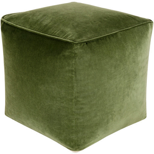 Surya Modern Olive Green Cotton Velvet Pouf Ottoman CVPF-018 - Image 1