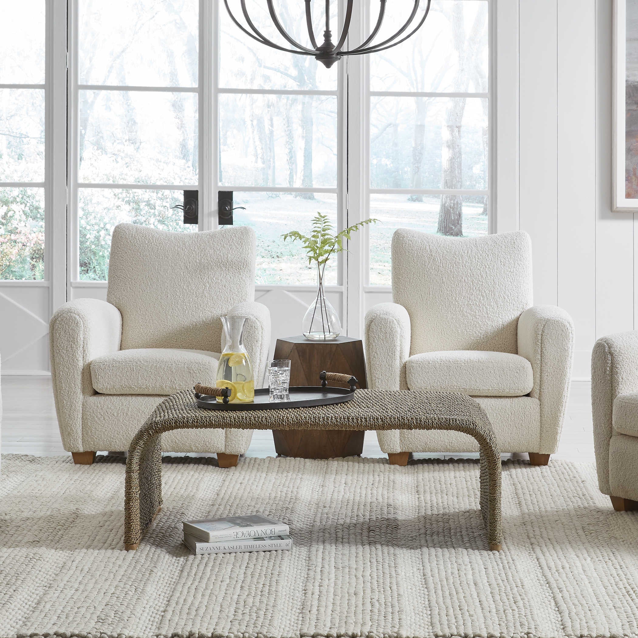 Uttermost Calabria Woven Seagrass With Mango Wood Plinth Base Coffee Table - Image 1