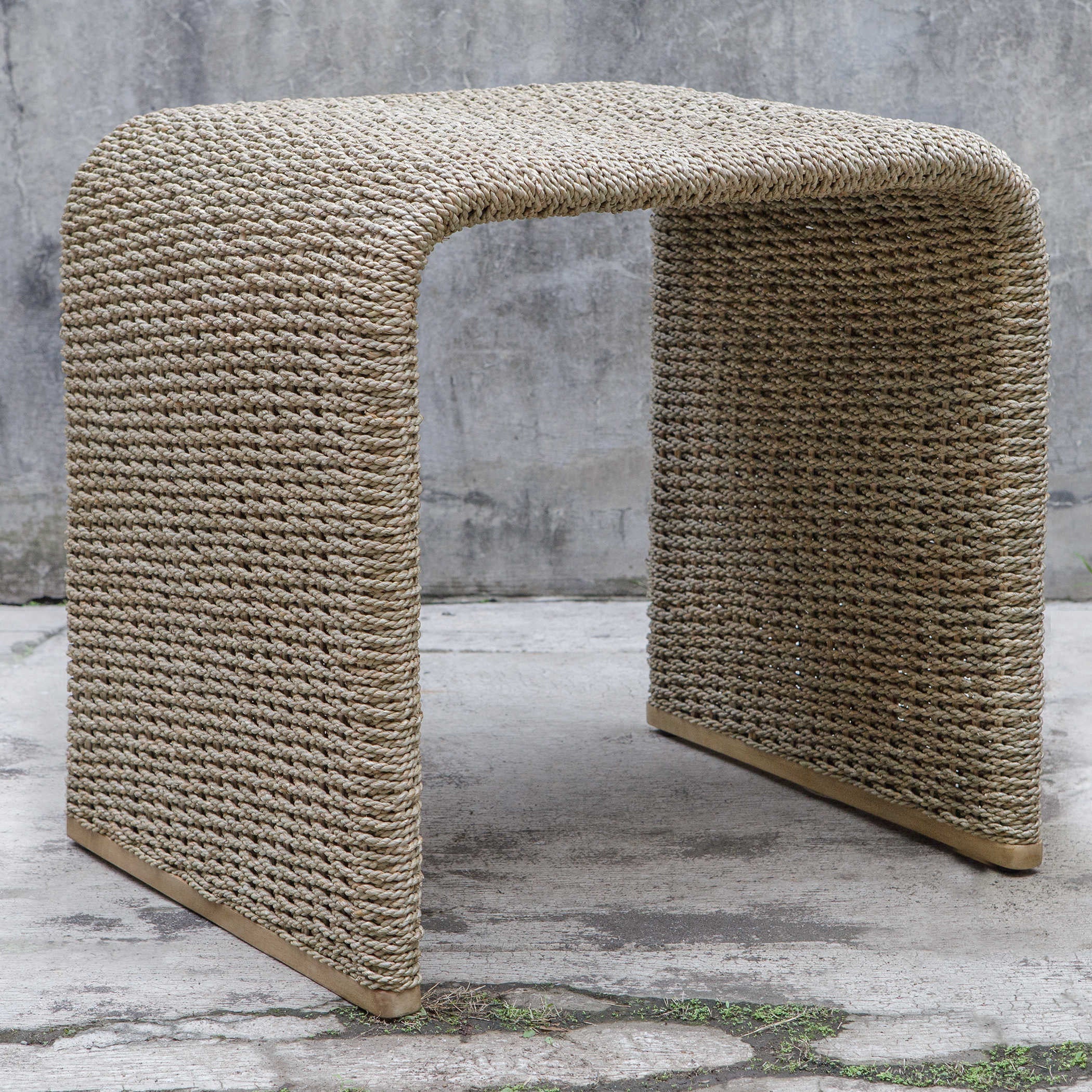 Uttermost Calabria Woven Seagrass With Mango Wood Plinth Base End Table - Image 3