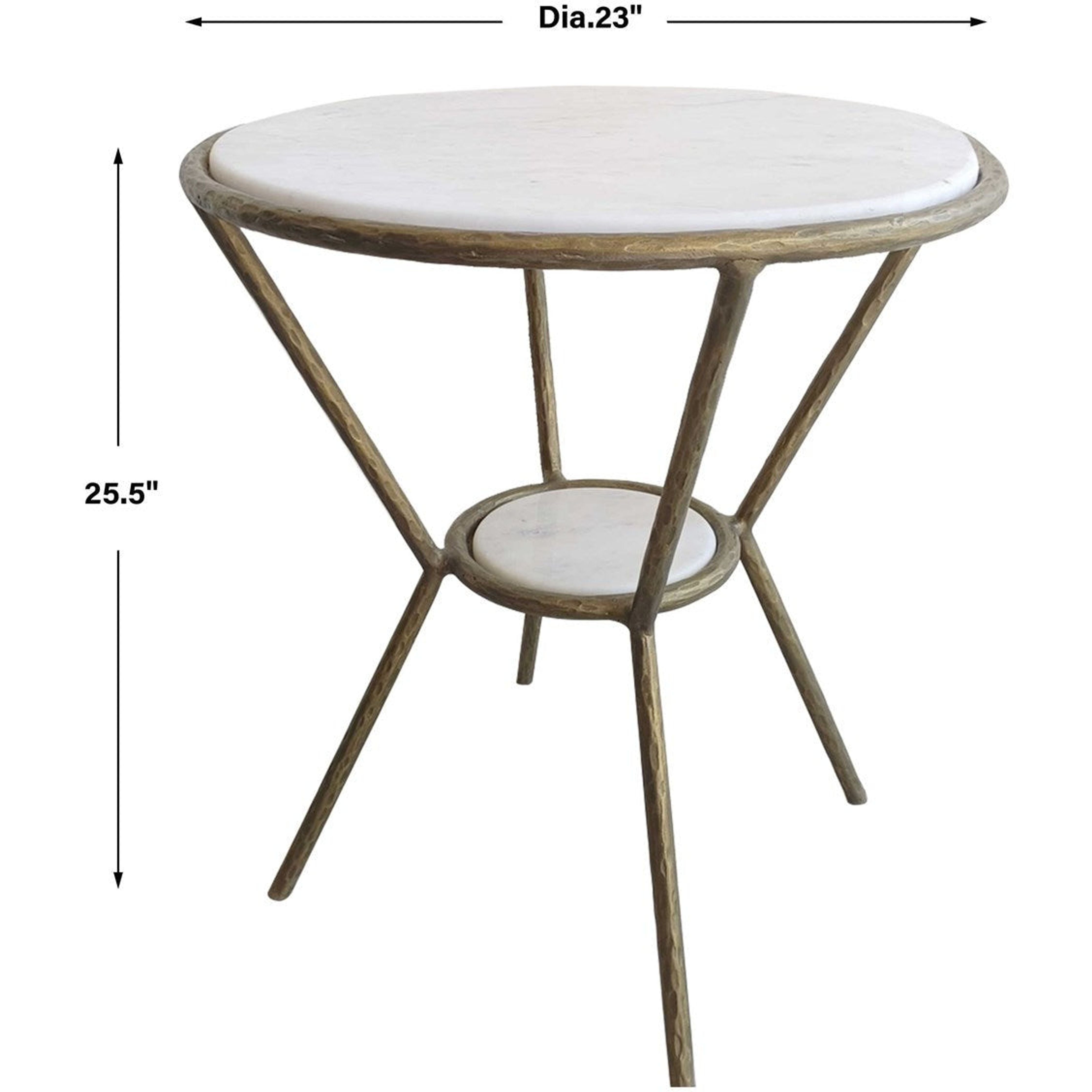 Uttermost Refuge White Marble Top With Antiqued Gold Iron Base Round Side Table - Image 3