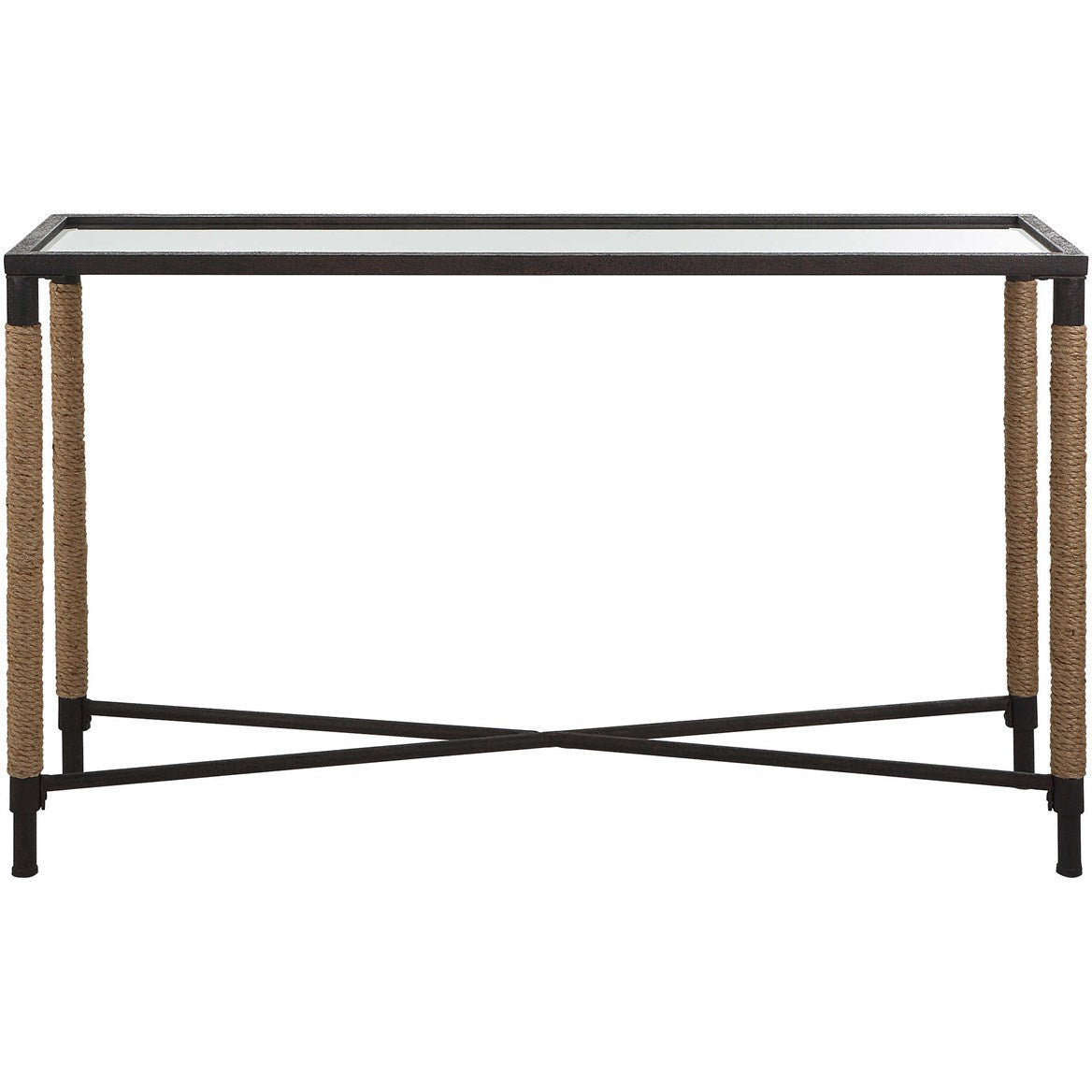 Uttermost Braddock Glass Top Rope Wrapped Rustic Iron Modern Coastal Console Table - Image 3