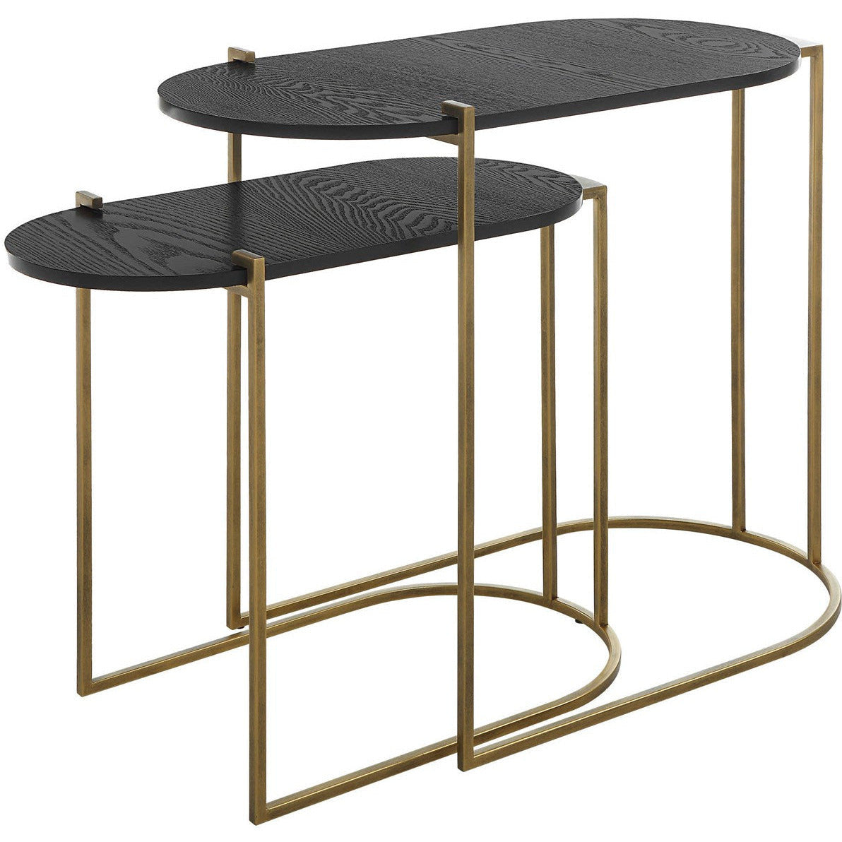 Uttermost Aztec Antiqued Brass  Set of 2 Modern Oval Nesting Tables - Image 2