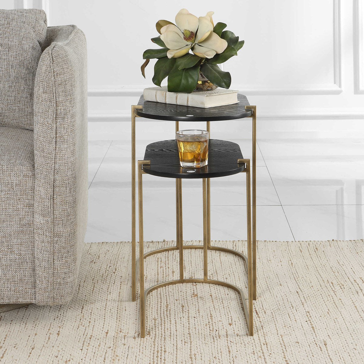 Uttermost Aztec Antiqued Brass  Set of 2 Modern Oval Nesting Tables - Image 1