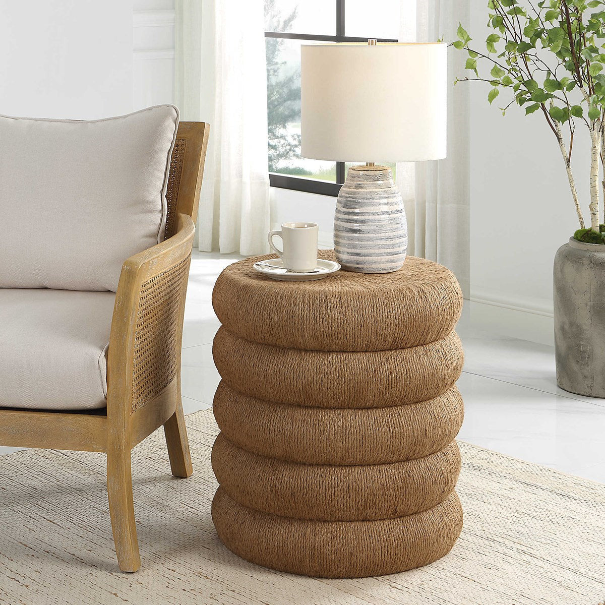 Uttermost Capitan Braided Rope Round Rustic Modern Side Table - Image 1