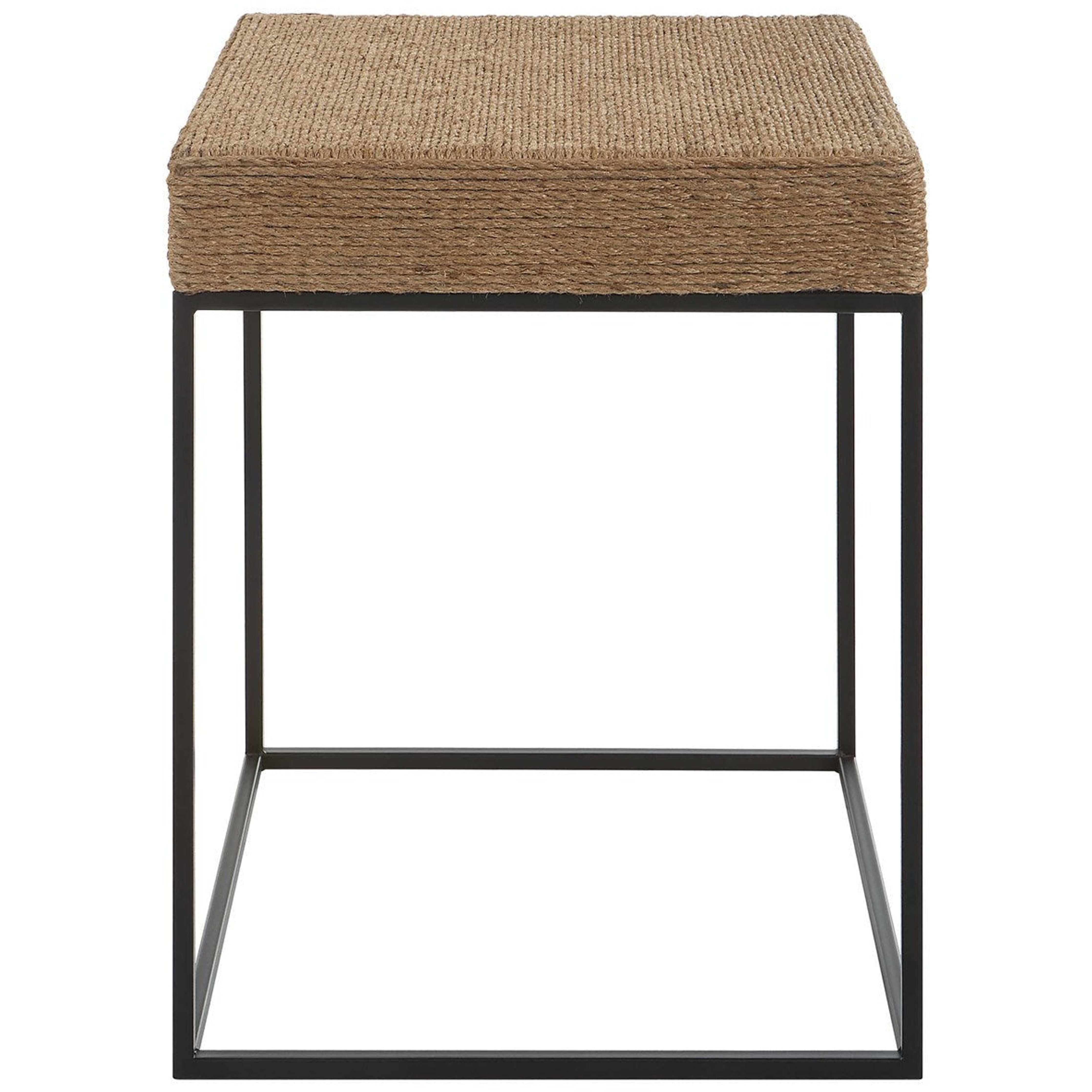 Uttermost Laramie Natural Braided Rope Top With Matte Black Iron Modern Coastal Accent Table - Image 1