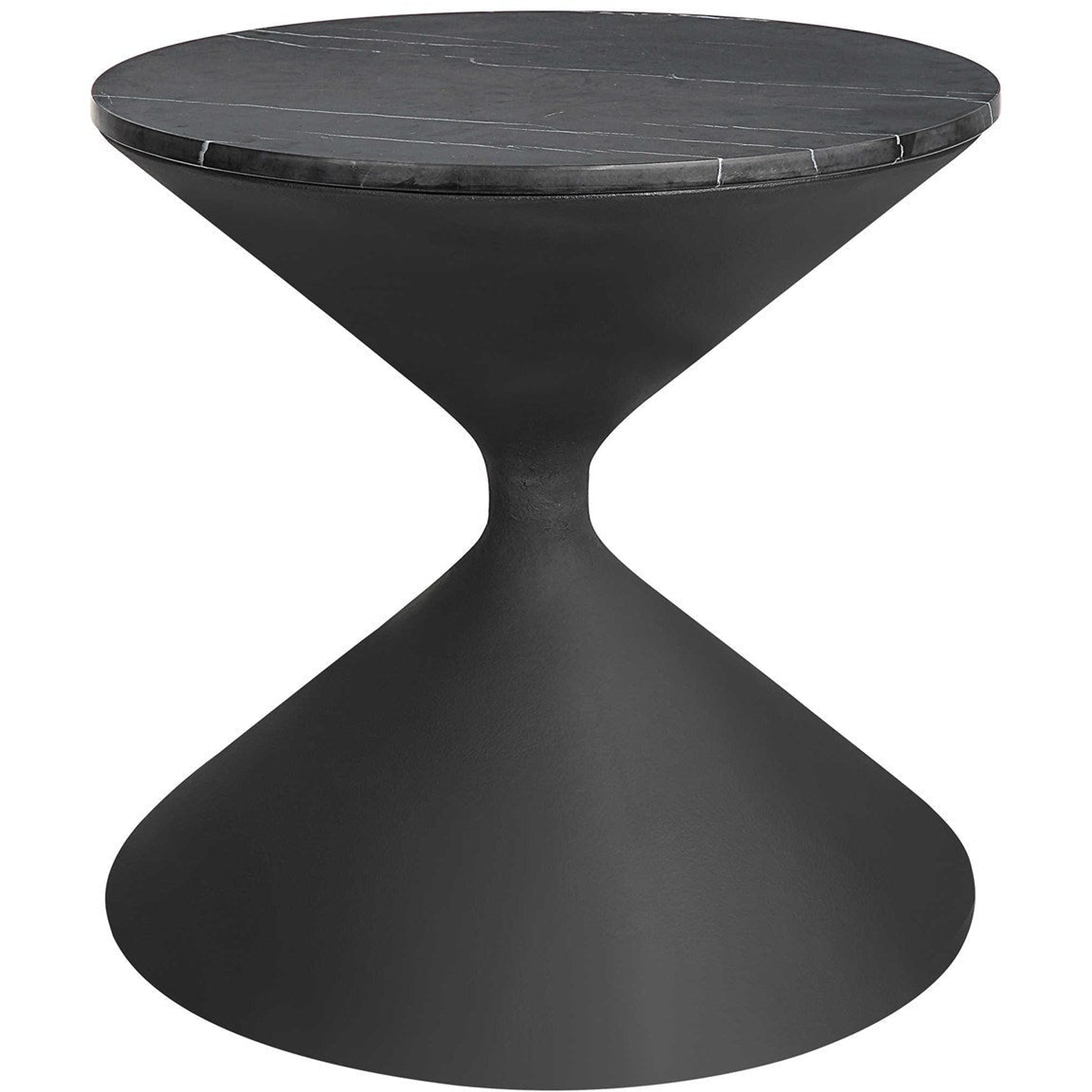 Uttermost Time’s Up Black Marble Top Matte Black Hourglass Contemporary Side Table - Image 3