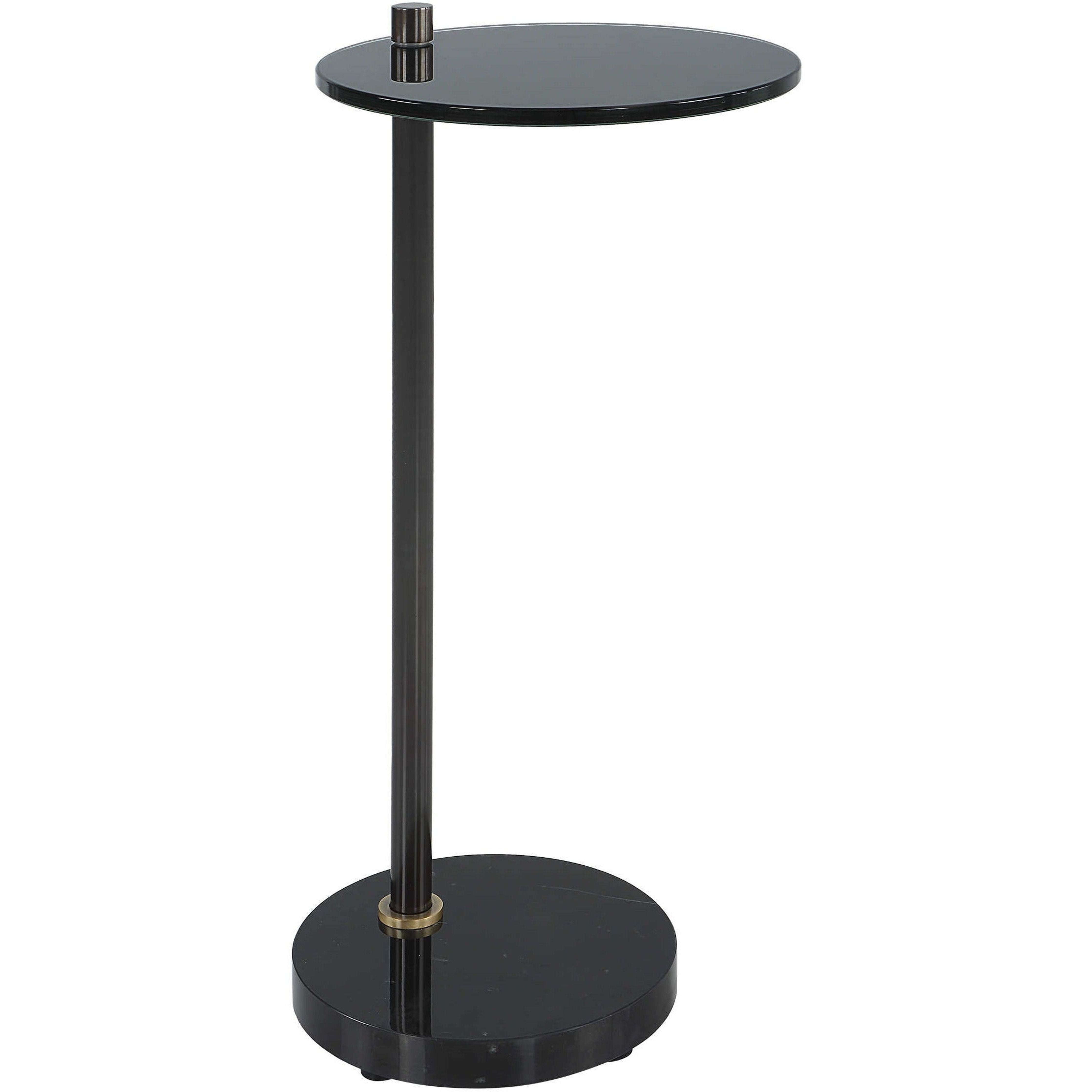 Uttermost Steward Black Glass Top With Black Marble Modern Drink Table - Image 1