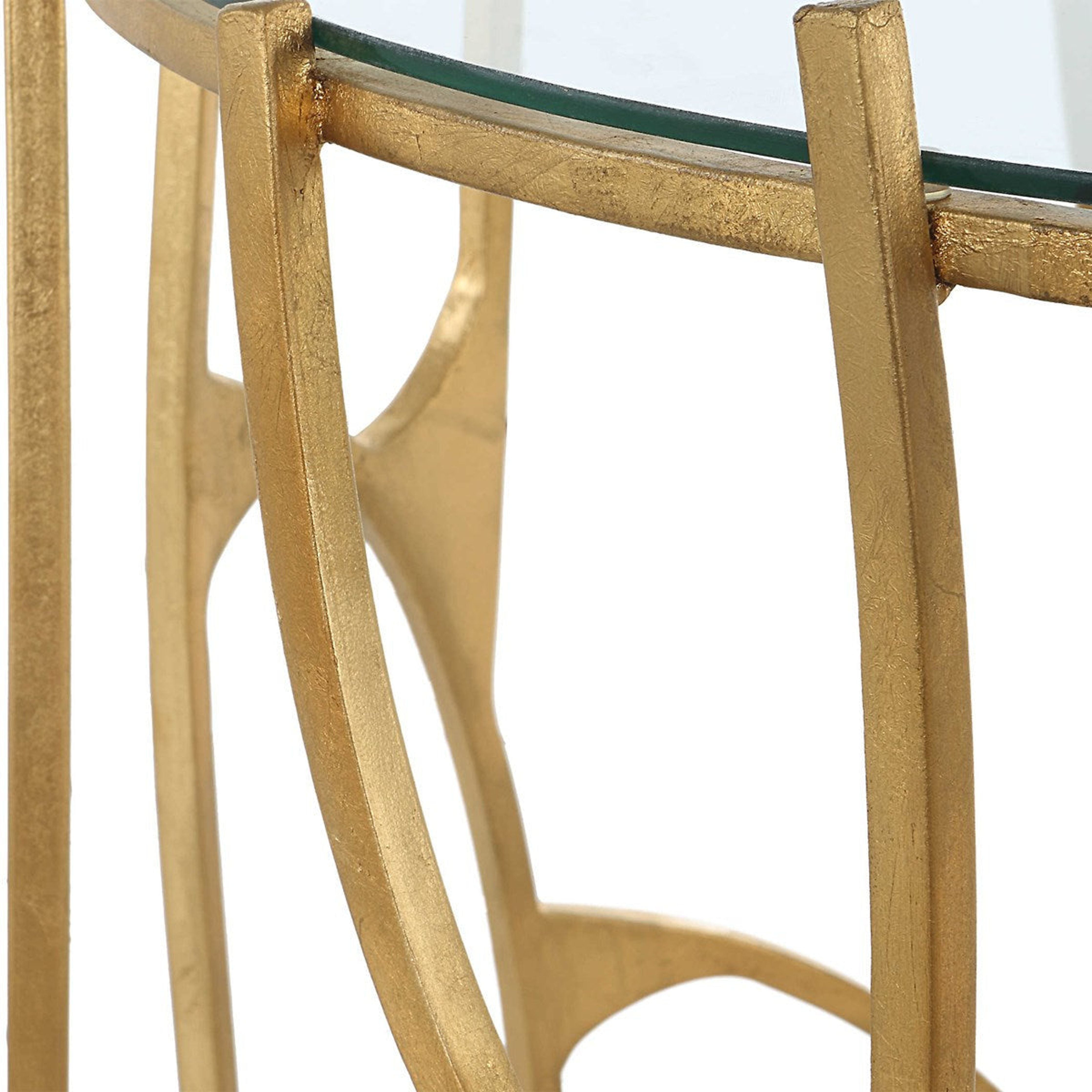 Uttermost Ritual Glass Top Aged Gold Leaf Iron Sculptural Modern Side Table - Image 3