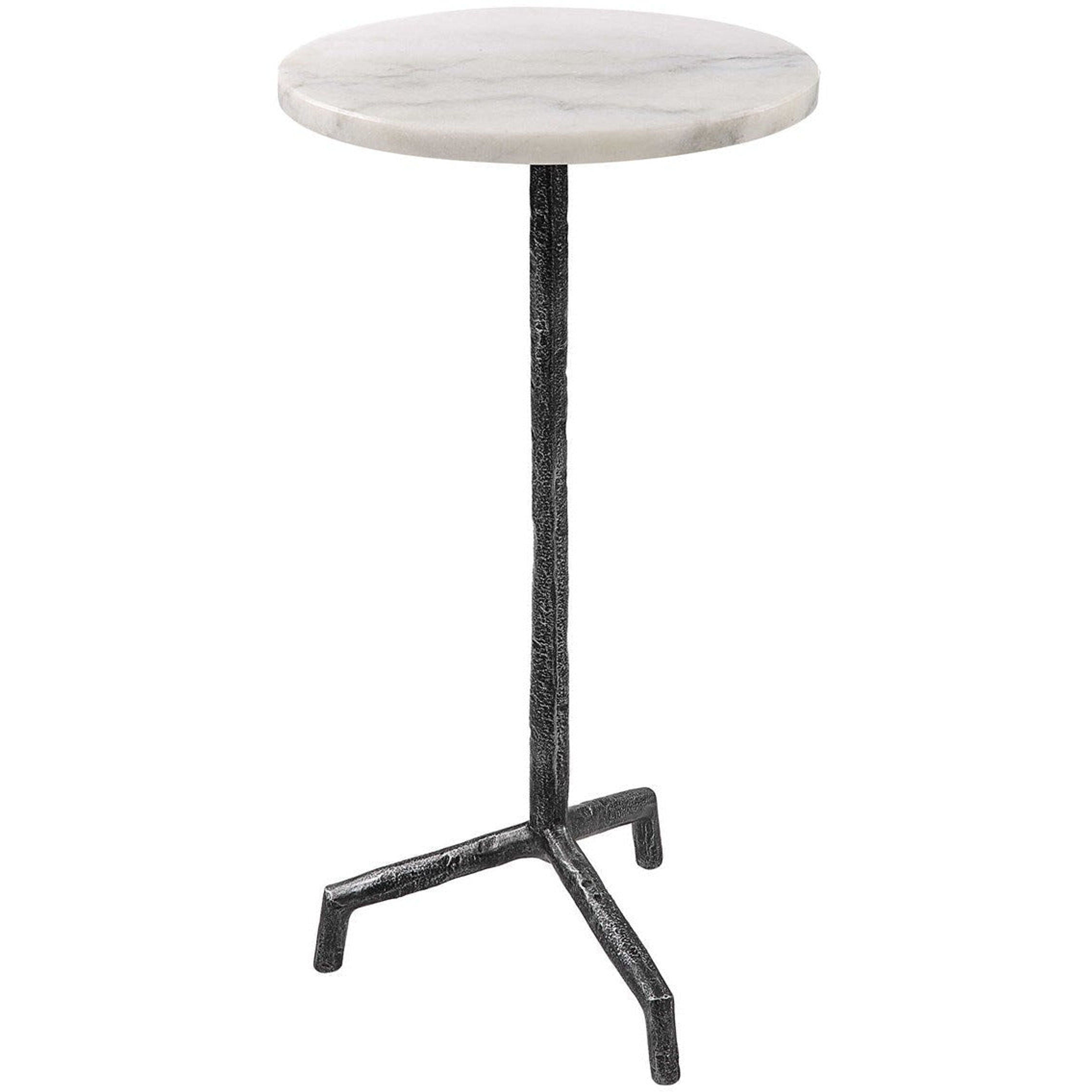 Uttermost Puritan White Marble Top With Aged Black Iron Drink Table - Image 3