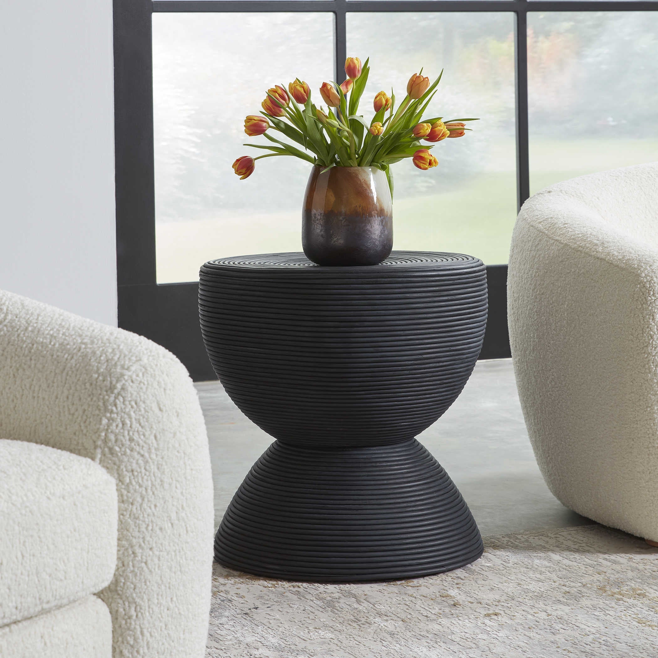 Uttermost Bongo Black Natural Rattan Round Side Table - Image 1