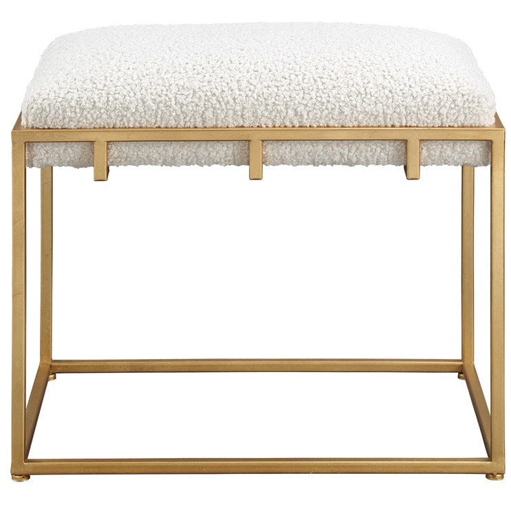Uttermost Paradox White Faux Shearling Cushion Modern Gold Iron Small Bench - Image 1